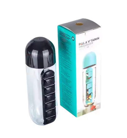 Water Bottle with Pill Storage Bins