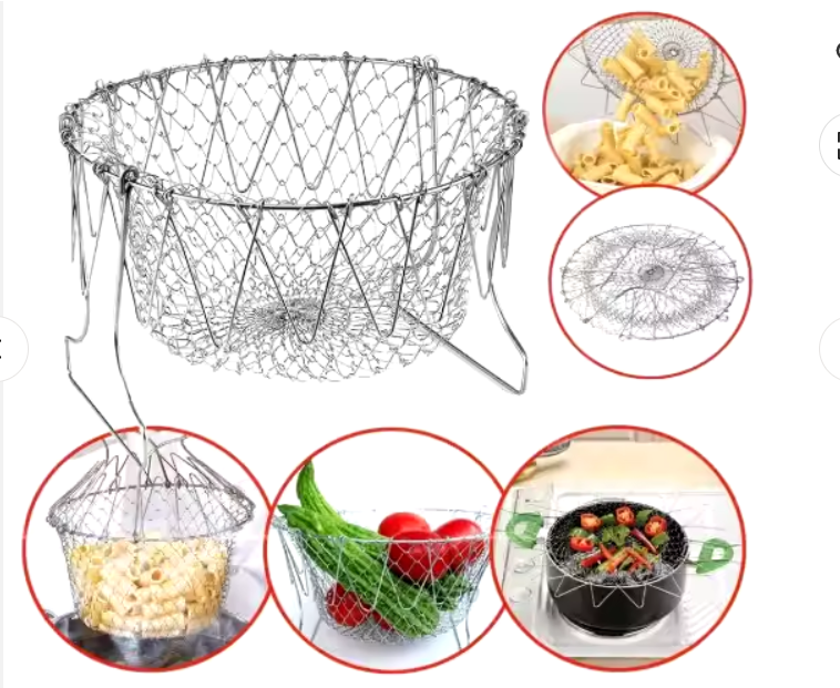 Stainless Steel Foldable Steam Rinse Strainer / chef basket
