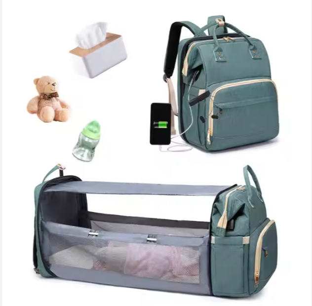 3-in-1 Baby Diaper Bag with Foldable Crib