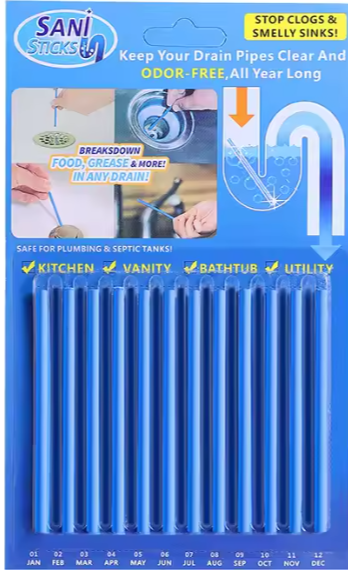 Bathroom & Kitchen Drain Cleaning Stick (12 pcs)