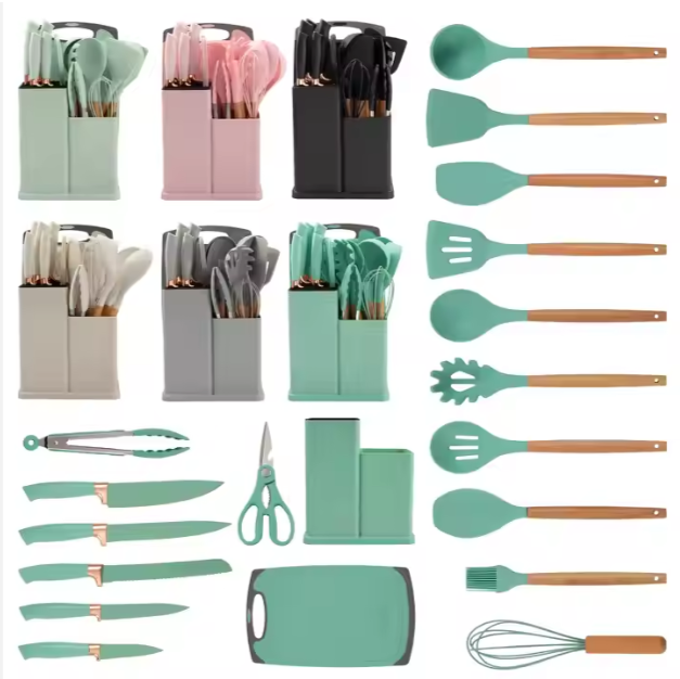 19-Pieces Silicone Kitchen Utensils Set with Cutting Board