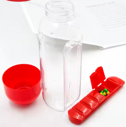 Water Bottle with Pill Storage Bins