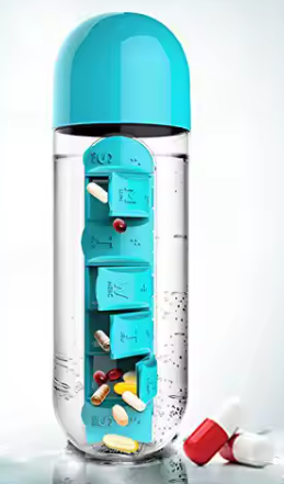 Water Bottle with Pill Storage Bins