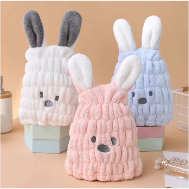 Cute Rabbit Head Microfiber Hair Towel