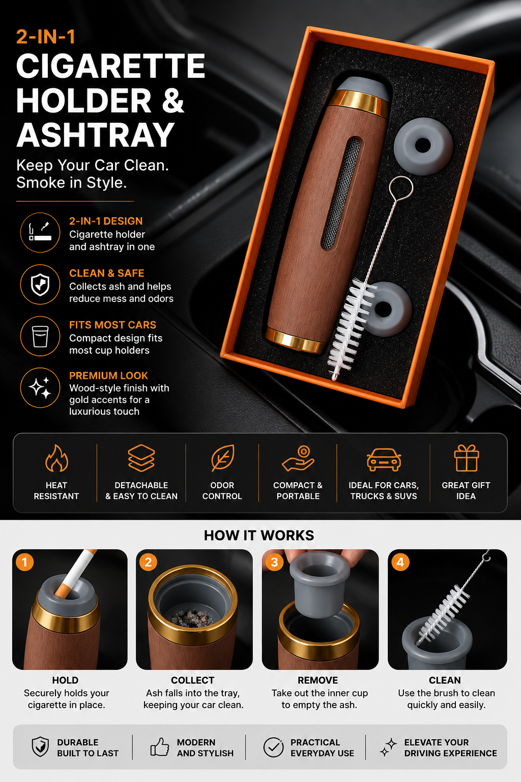 Portable 2-in-1 Cigarette Holder & Ashtray