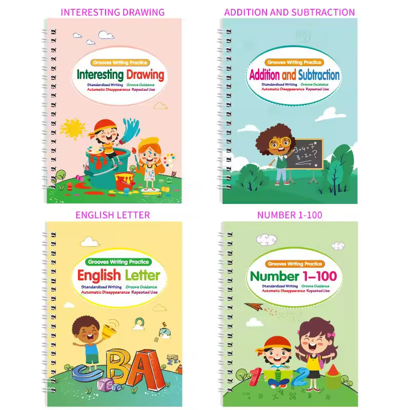 Large Reusable Magic Grooved Writing Practice Book (4 pcs)