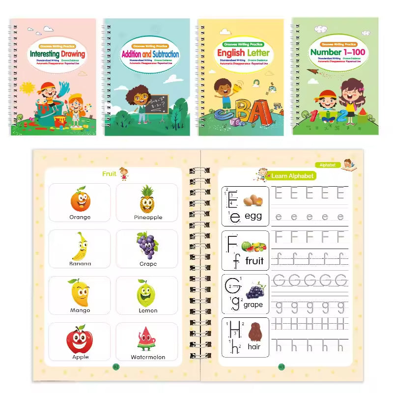 Large Reusable Magic Grooved Writing Practice Book (4 pcs)